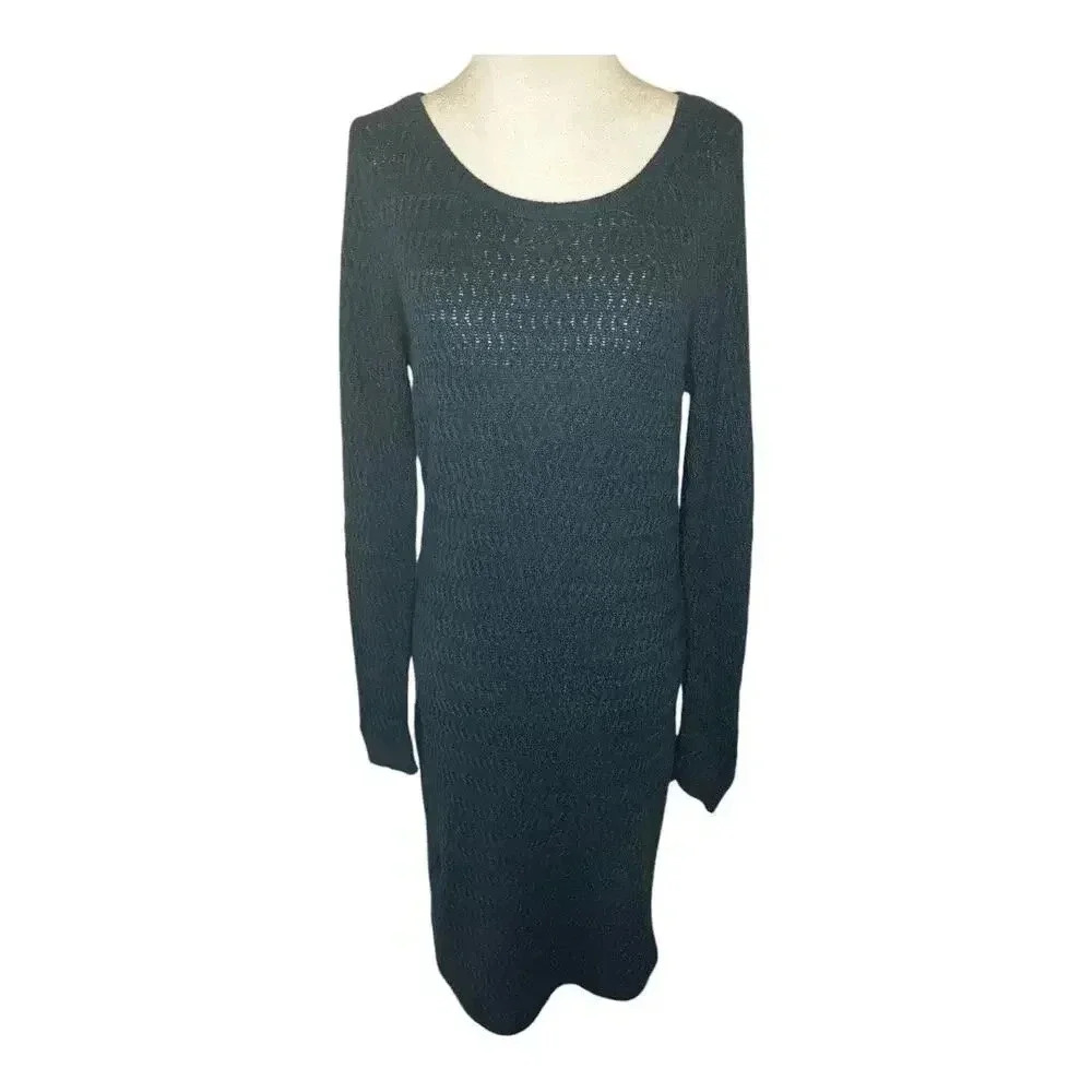 LOFT Women's Petite Medium Long Sleeve Blue Green Sweater Dress